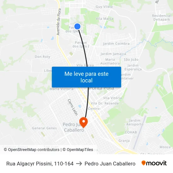 Rua Algacyr Pissini, 110-164 to Pedro Juan Caballero map
