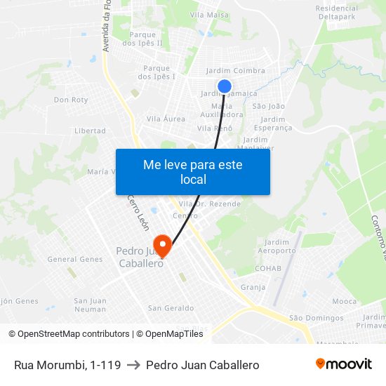 Rua Morumbi, 1-119 to Pedro Juan Caballero map