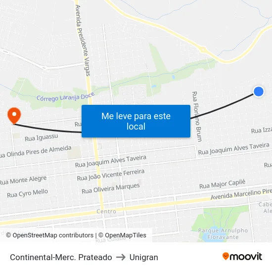 Continental-Merc. Prateado to Unigran map