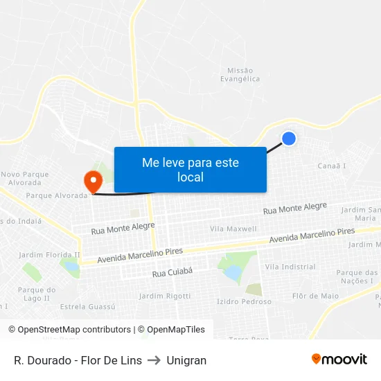 R. Dourado - Flor De Lins to Unigran map