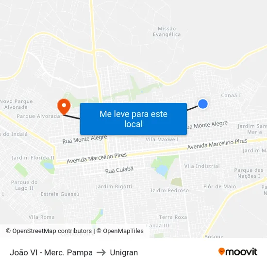 João VI -  Merc. Pampa to Unigran map
