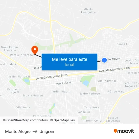 Monte Alegre to Unigran map