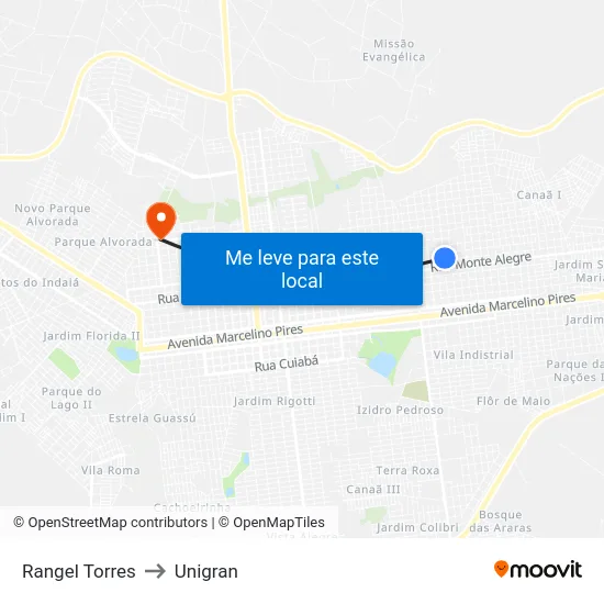 Rangel Torres to Unigran map