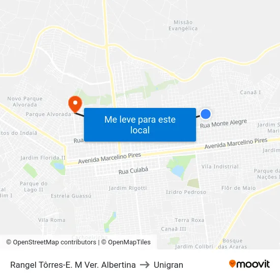 Rangel Tôrres-E. M Ver. Albertina to Unigran map