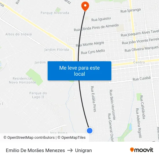 Emílio De Morães Menezes to Unigran map