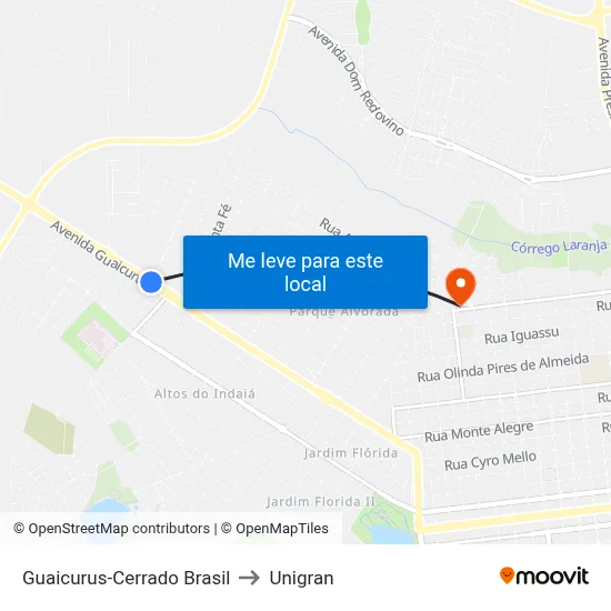 Guaicurus-Cerrado Brasil to Unigran map
