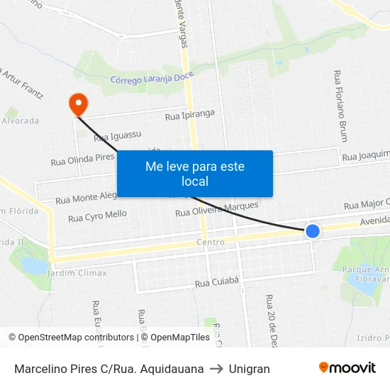 Marcelino Pires C/Rua. Aquidauana to Unigran map