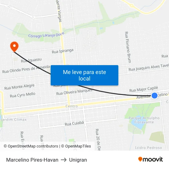 Marcelino Pires-Havan to Unigran map