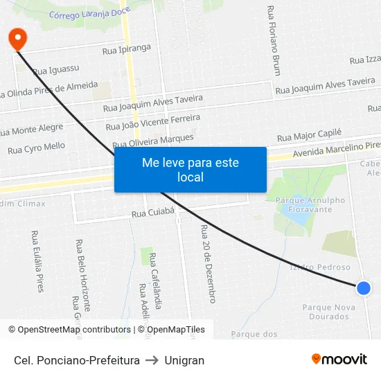 Cel. Ponciano-Prefeitura to Unigran map