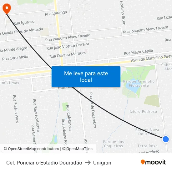 Cel. Ponciano-Estádio Douradão to Unigran map