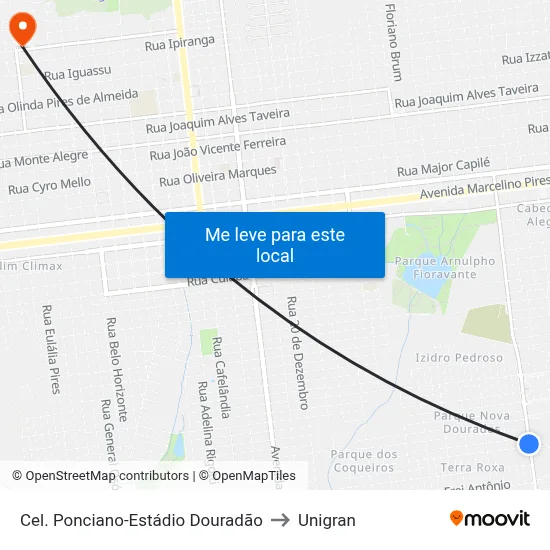 Cel. Ponciano-Estádio Douradão to Unigran map