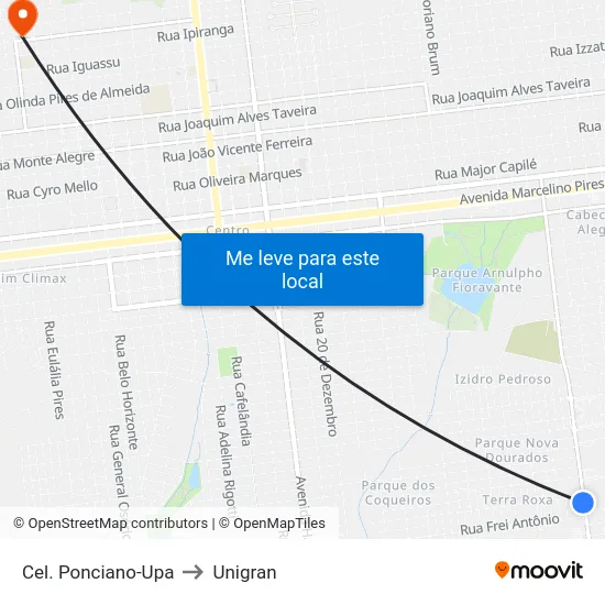 Cel. Ponciano-Upa to Unigran map