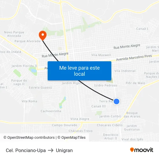 Cel. Ponciano-Upa to Unigran map