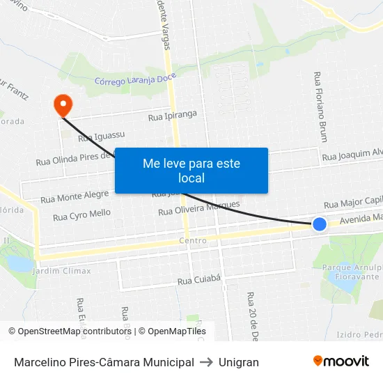 Marcelino Pires-Câmara Municipal to Unigran map