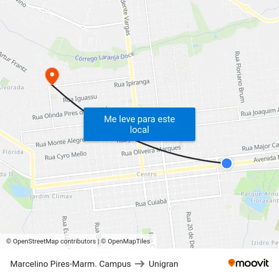 Marcelino Pires-Marm. Campus to Unigran map