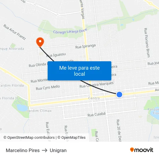 Marcelino Pires to Unigran map