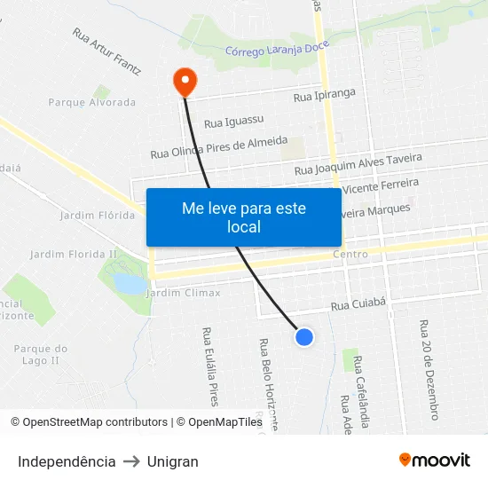 Independência to Unigran map