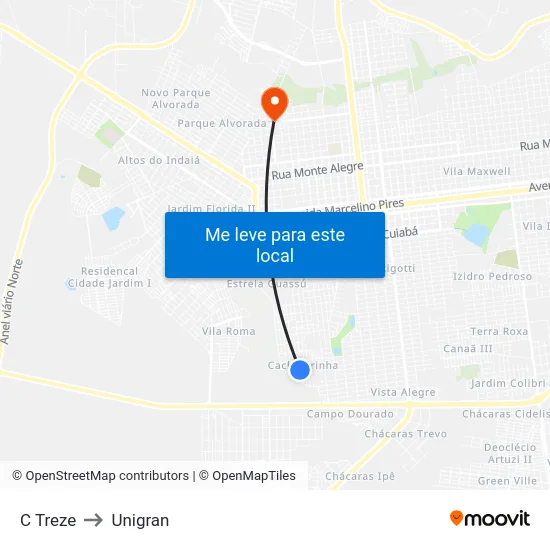 C Treze to Unigran map