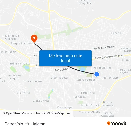 Patrocínio to Unigran map