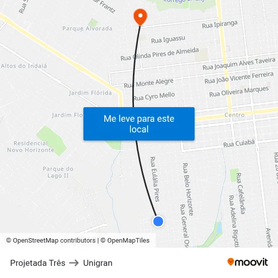 Projetada Três to Unigran map