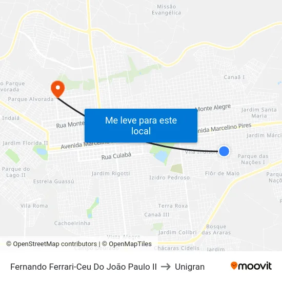 Fernando Ferrari-Ceu Do João Paulo II to Unigran map