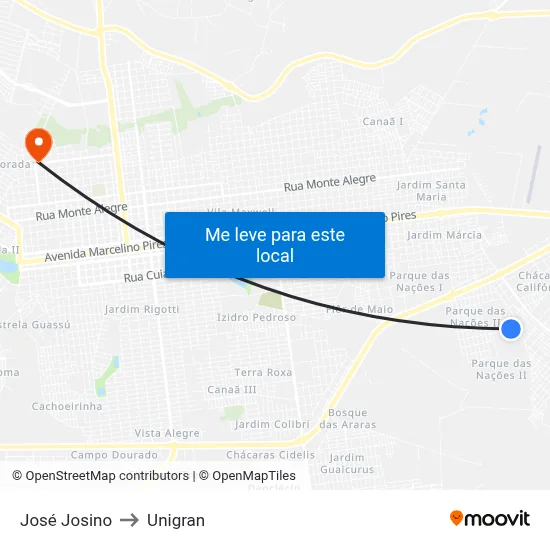 José Josino to Unigran map