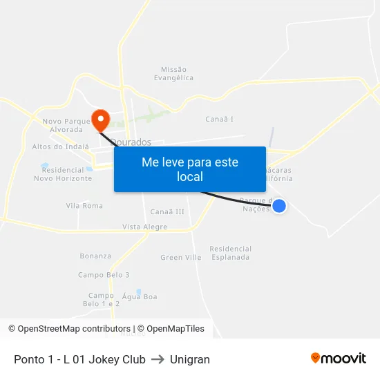 Ponto 1 - L 01 Jokey Club to Unigran map