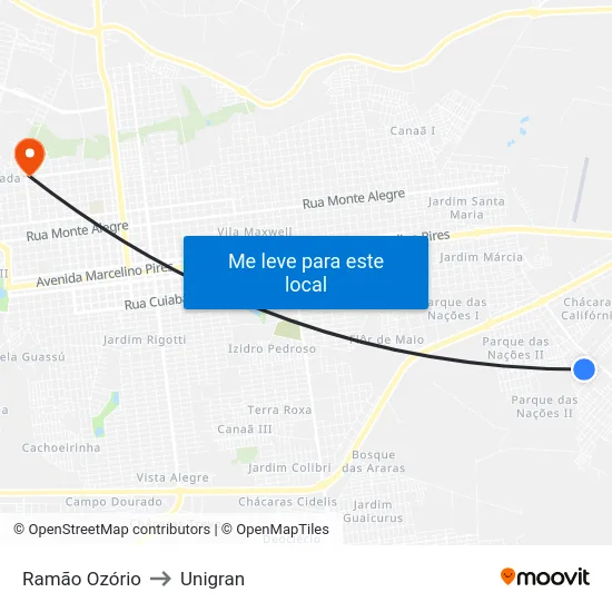 Ramão Ozório to Unigran map