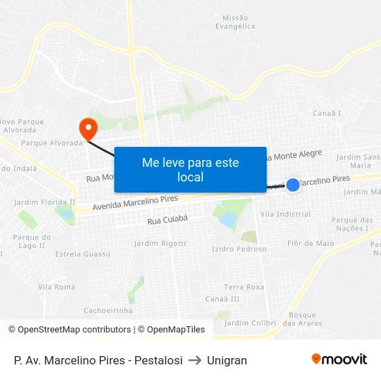 P. Av. Marcelino Pires - Pestalosi to Unigran map