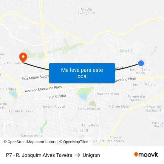 P7 - R.  Joaquim Alves Taveira to Unigran map