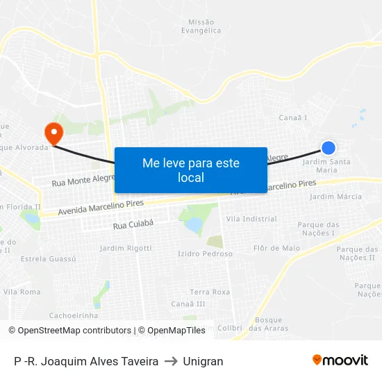 P  -R. Joaquim Alves Taveira to Unigran map