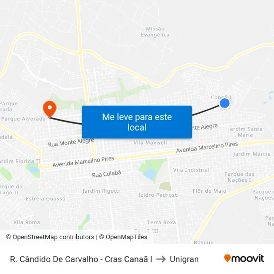 R. Cândido De Carvalho - Cras Canaã I to Unigran map