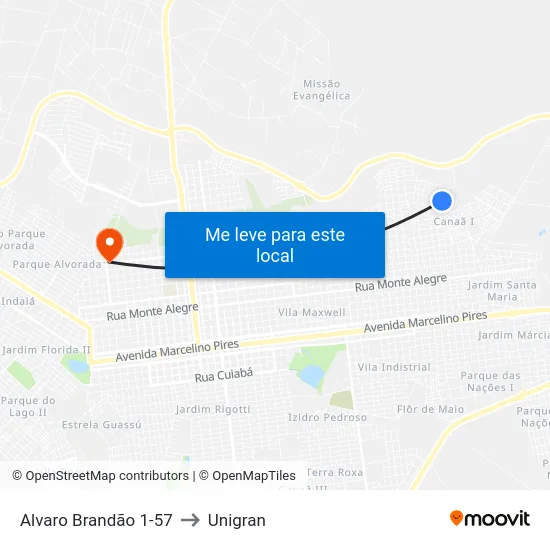 Alvaro Brandão 1-57 to Unigran map