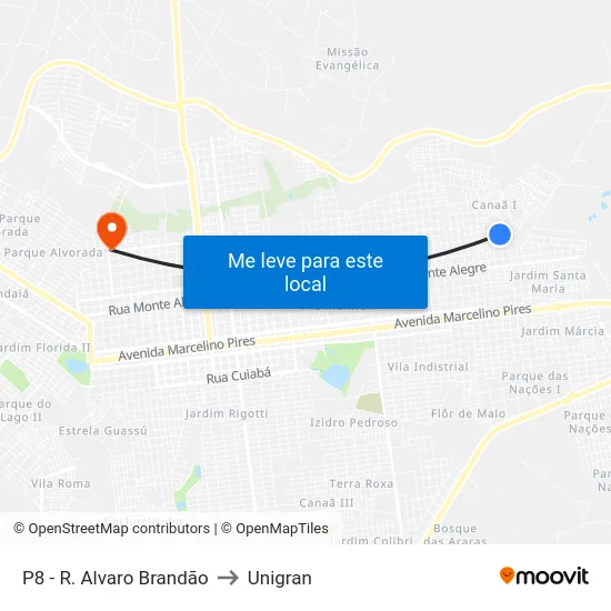 P8 - R. Alvaro Brandão to Unigran map