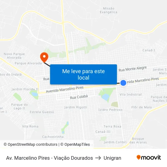 Av. Marcelino Pires - Viação Dourados to Unigran map