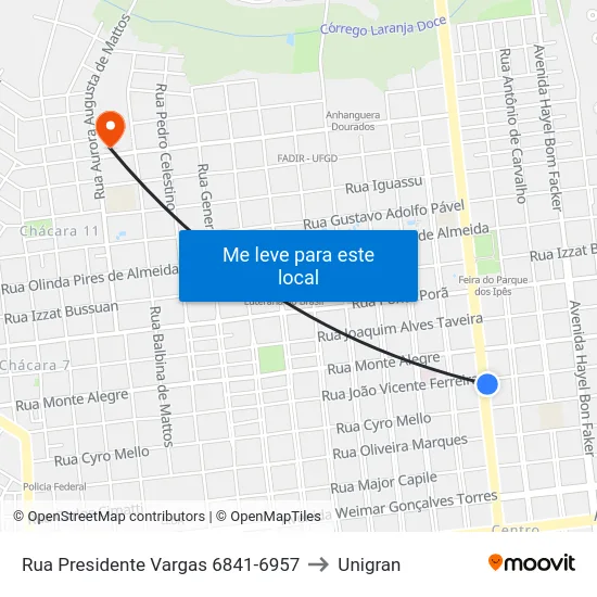 Rua Presidente Vargas 6841-6957 to Unigran map