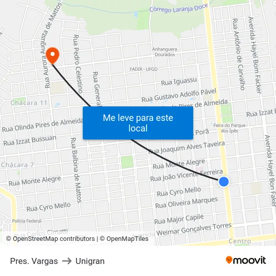 Pres. Vargas to Unigran map