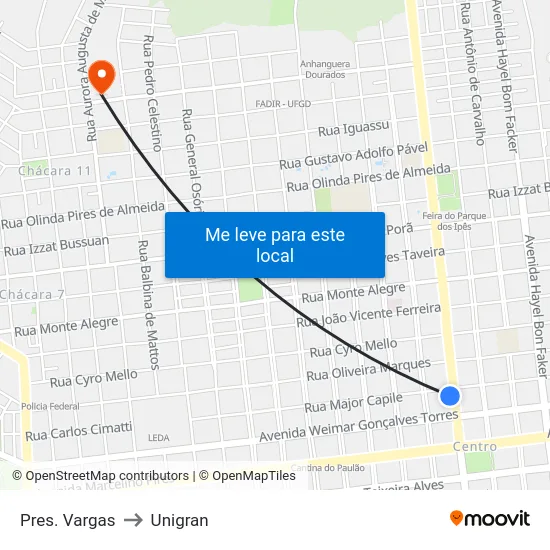 Pres. Vargas to Unigran map