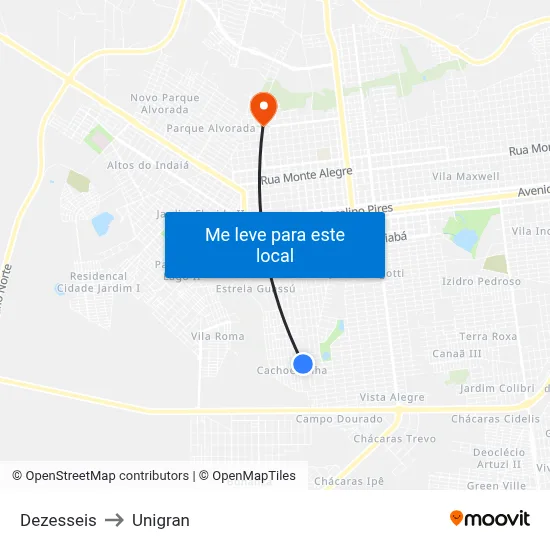 Dezesseis to Unigran map