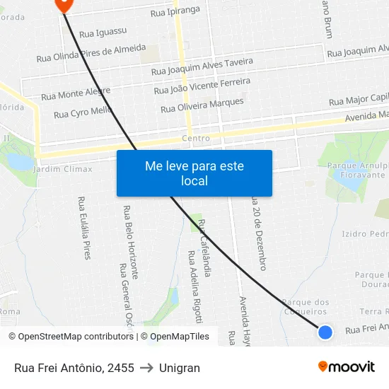 Rua Frei Antônio, 2455 to Unigran map