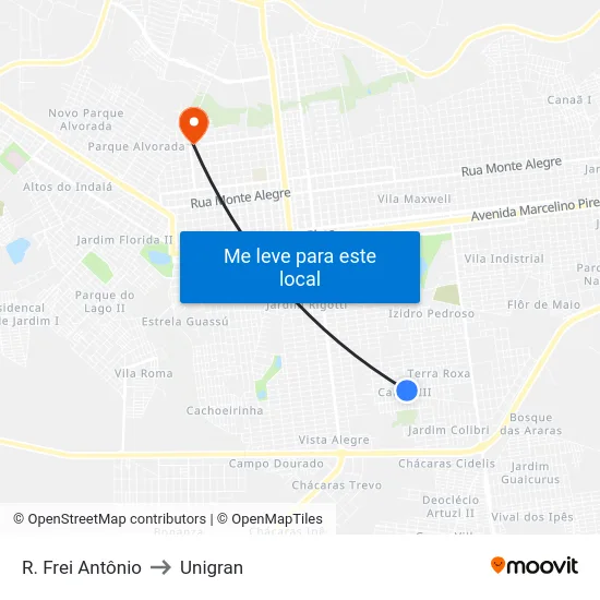 R. Frei Antônio to Unigran map
