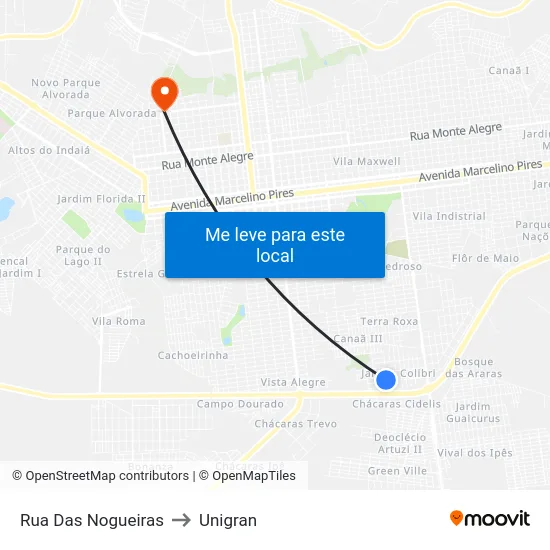 Rua Das Nogueiras to Unigran map