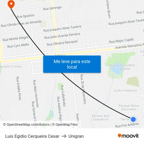 Luis Egidio Cerqueira Cesar to Unigran map