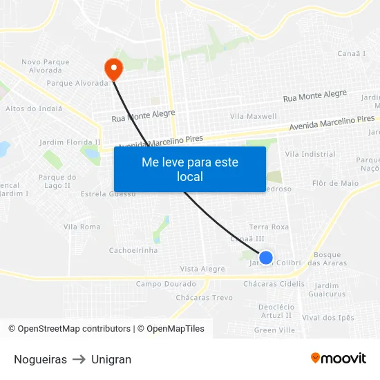 Nogueiras to Unigran map
