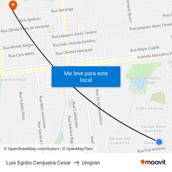 Luis Egidio Cerqueira Cesar to Unigran map