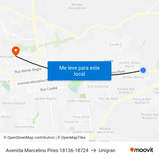 Avenida Marcelino Píres 18136-18724 to Unigran map