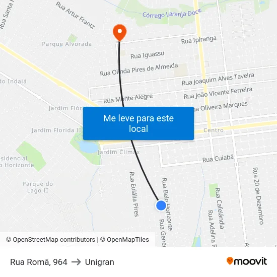 Rua Romã, 964 to Unigran map
