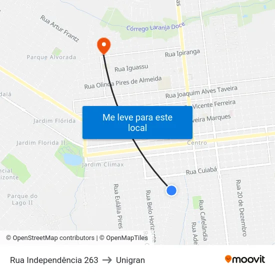 Rua Independência 263 to Unigran map