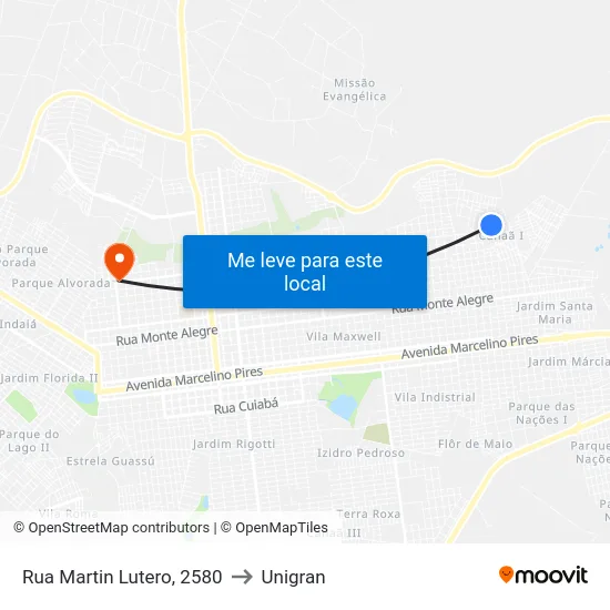 Rua Martin Lutero, 2580 to Unigran map