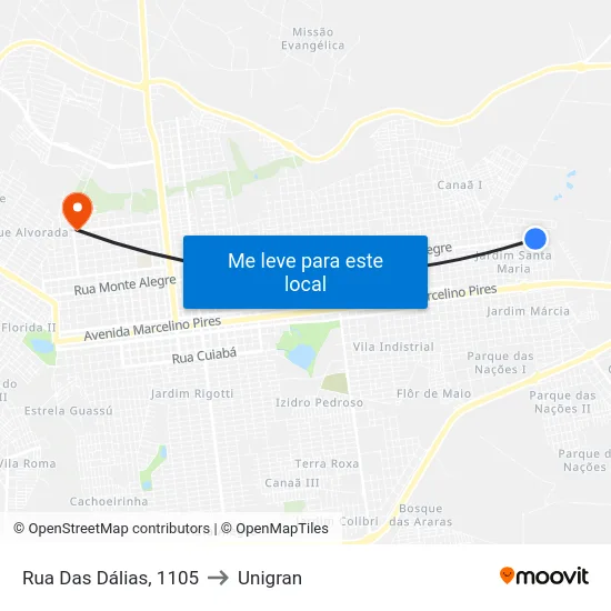 Rua Das Dálias, 1105 to Unigran map